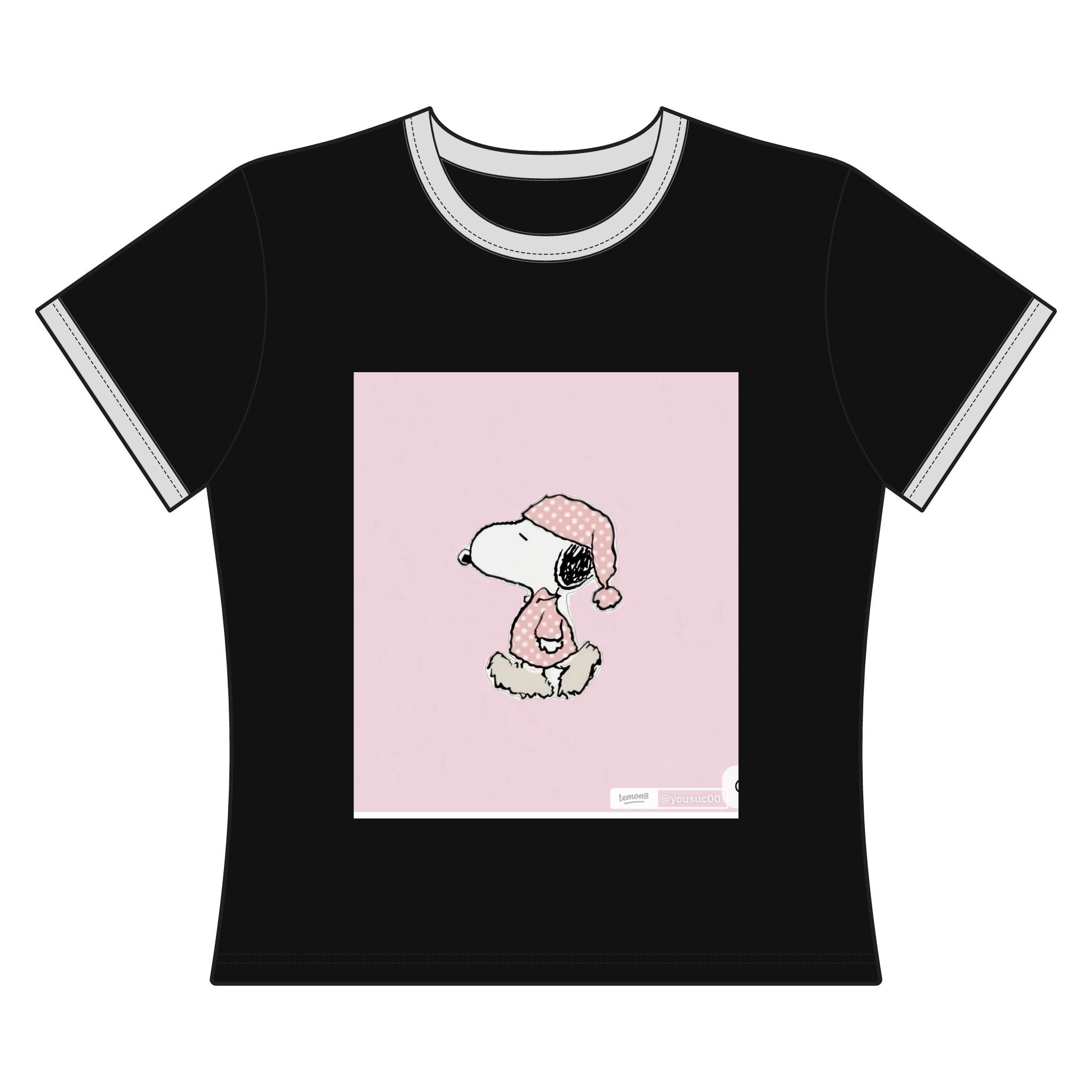 Snoopy Cozy Nights Women's Ringer Tee — Pink Pajama Dog Graphic