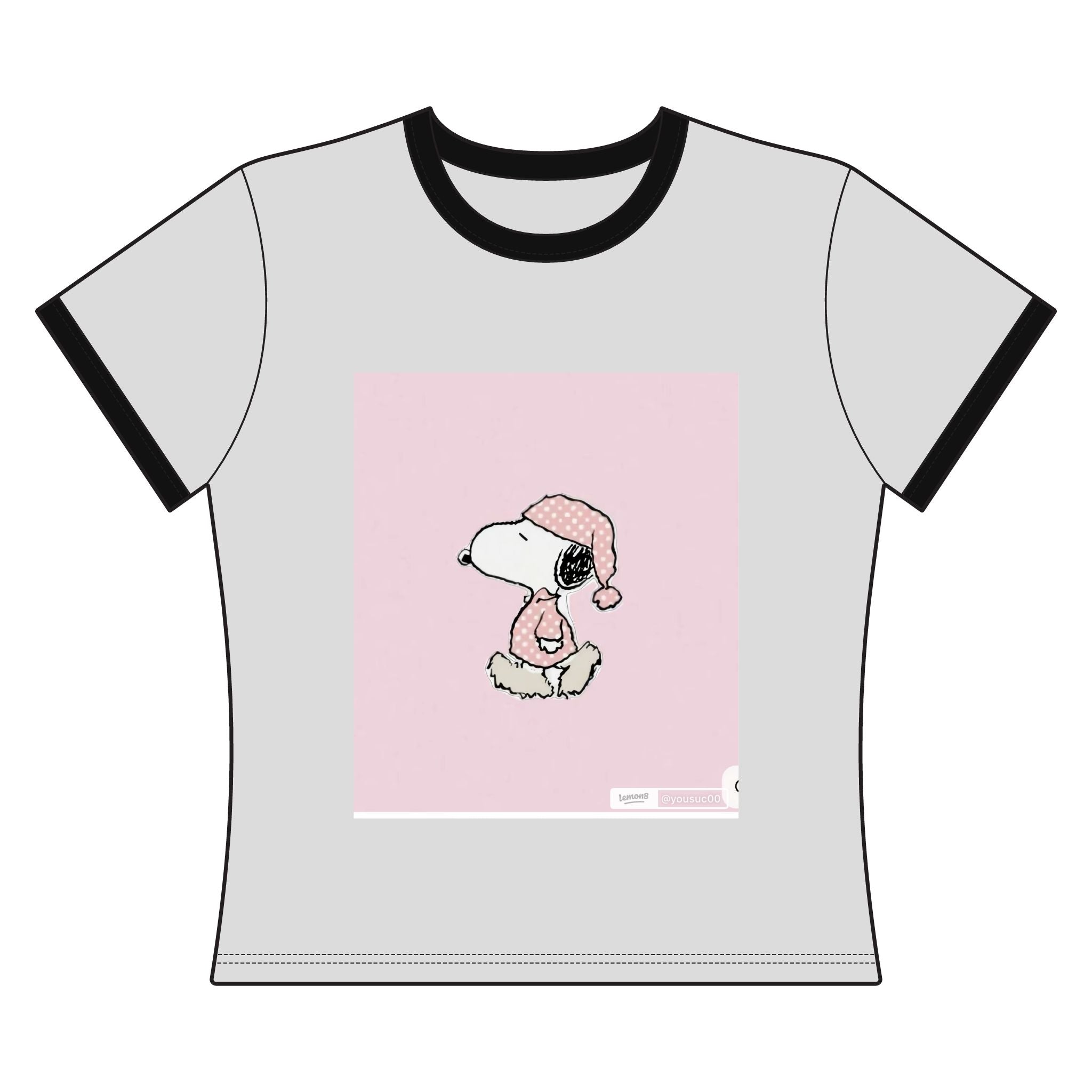 Snoopy Cozy Nights Women's Ringer Tee — Pink Pajama Dog Graphic