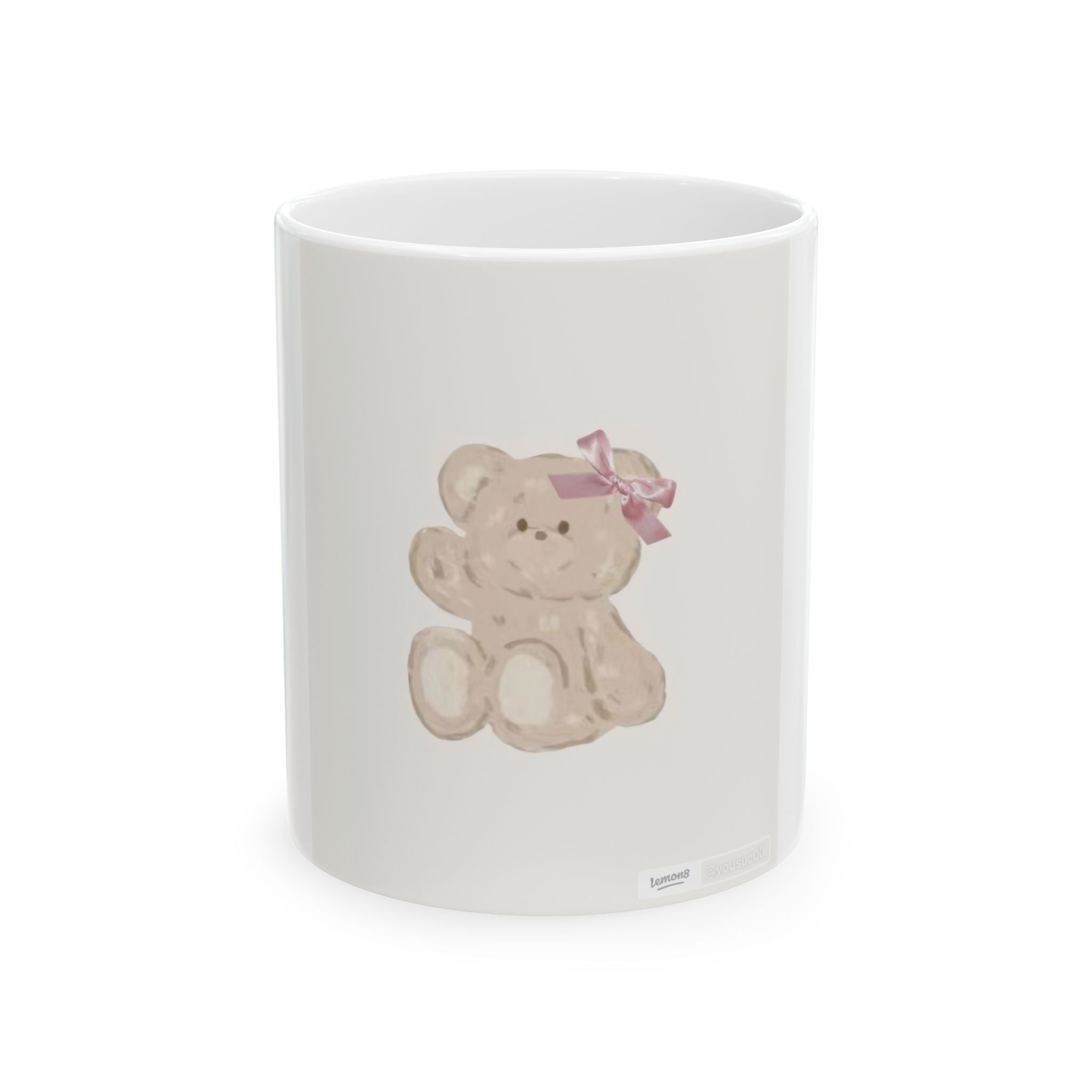Teddy Bear Ceramic Mug — Cute Pink Bow Baby Shower Gift (11oz & 15oz)